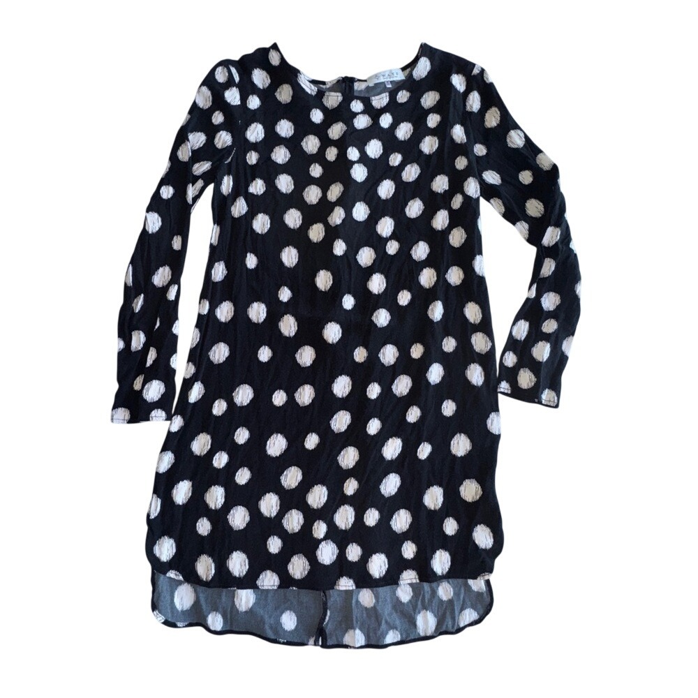 WAYF Womens Black White Polka Dot Long Sleeve High Low Shift Dress Size Medium